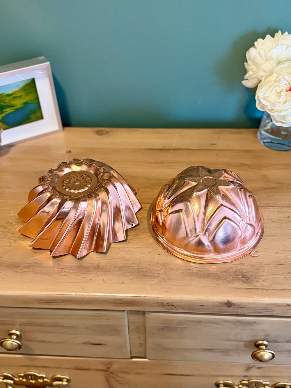 Vintage Copper Color Aluminum Jello Molds Flower & Spiral Bundt Set